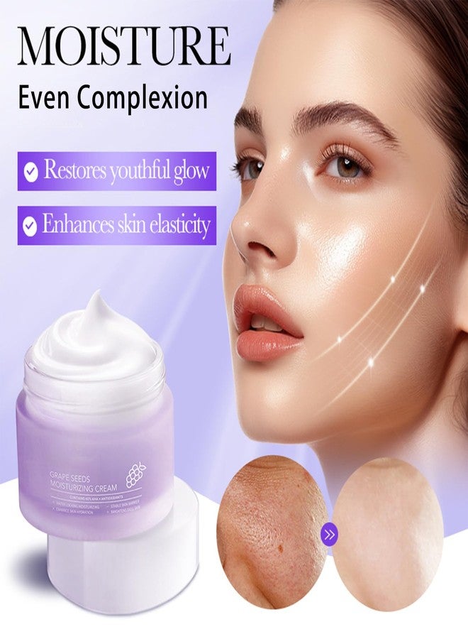 Grospe Grape Seed Face Cream - 1.76oz Anti-Aging Moisturizer with Vitamin E & Hyaluronic Acid, Deep Hydration for Dry Skin, Wrinkle Reducing Night Cream, Non-Greasy Formula for Women & Men - Image 2